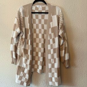 Checkered Beige and White Cardigan